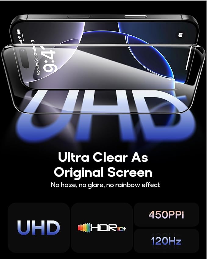 3 Pack for iPhone 15 Pro Max Tempered Glass Screen Protector:9H+ Durable, Auto Positioning, Bubble Free, High Definition, Easy Installation