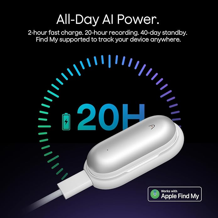 Plaud NotePin AI Voice Recorder, Voice Recorder with Adjustable Wearable Strap, Transcribe & Summarize with AI Technology, 64GB Memory