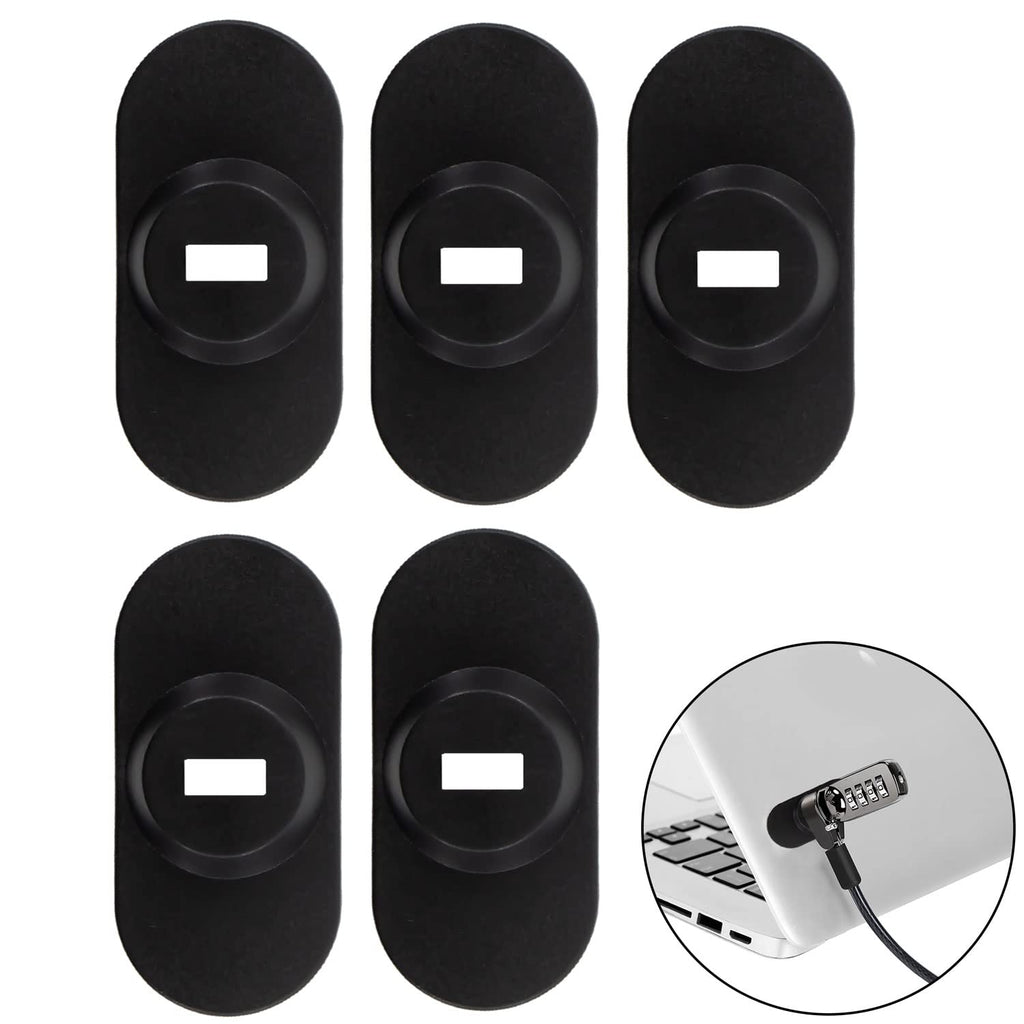 Zolunu 5Pack Anti Theft Self-Adhesive Security Plate with Slot for Cables to Lock Down Laptops, Mac Book, Tablets, iPad, or Other Computer (Black)