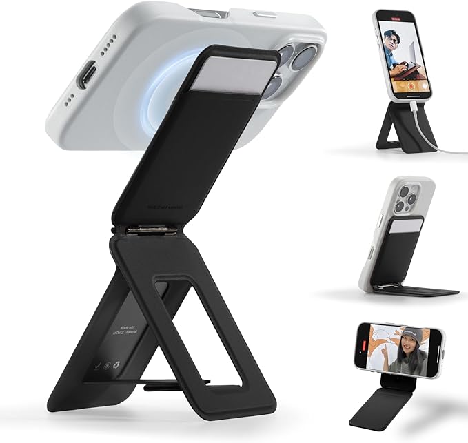 MOFT Phone Tripod Wallet for iPhone, Mulit-Angles, Lightweight & Portable Phone Stand, MOVAS Vegan Leather Magnetic Wallet, Strong Magnets, NFC Card Holder,Travel Essential, Jet Black (With Card Slot)