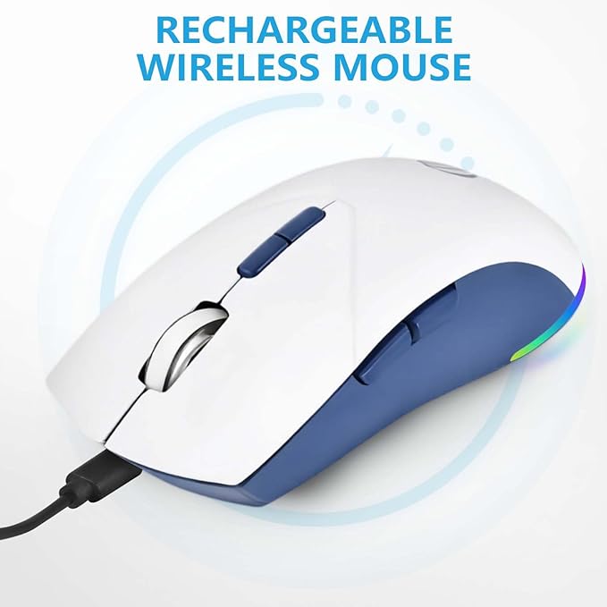 Wireless Bluetooth Mouse, 2.4G and Bluetooth 5.2 Ergonomic Rechargeable USB Optical Mouse, 3 Adjustment DPI，1600 DPI Dual Mode Silent Wireless Mouse for Mac，Laptop, PC, Windows.(White)