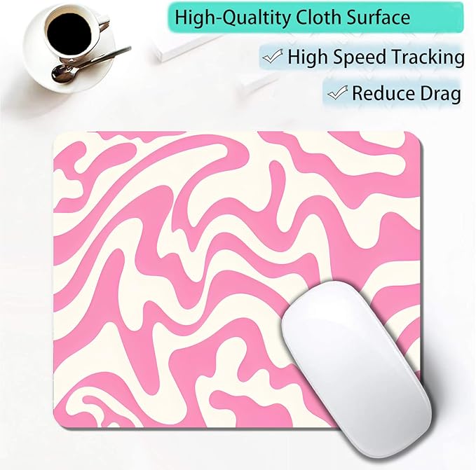 Abstract Pink Topographic Custom Mouse Pad with Non-Slip Rubber, Small Square Design for Wireless Laptop & Computer Mouse Pads for Desk, 9.5 x 7.9 inch Smooth Surface for Gaming & Office