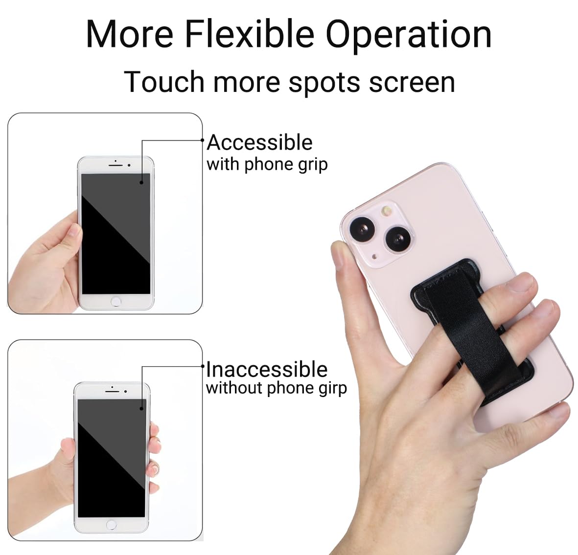 WUOJI Phone Grip Holder for Hand, Universal Finger Strap Phone Holder, Finger Selfie Grip Compatible with Most Smartphones (PU Black) - 2Pack