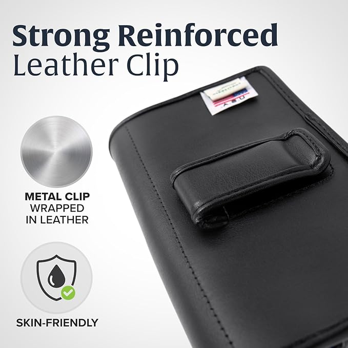 Turtleback Belt Holder for iPhone 16 Pro Max, 15 Pro Max, 14 Pro Max -Large- Fits w/Defender Bulky Style Cases, Premium Black Leather, Horizontal Case, Magnetic Close, Leather Wrapped Belt Clip
