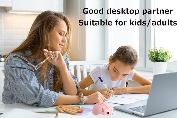 2.4GHz Wireless Mouse Cute Hamster Shape Less Noice Portable Mobile Optical 1200DPI USB Mice Cordless Mouse for PC Laptop Computer Notebook MacBook Kids Girl Men Women Adults Gift (Pink)