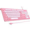 Wired Keyboard, Ultra-Thin USB Wired Computer Keyboard, Low-Profile Keys, Spill-Resistant, Multimedia Keys, Compatible with Windows, Mac, Chrome, Linux, and Android-Rose Pink
