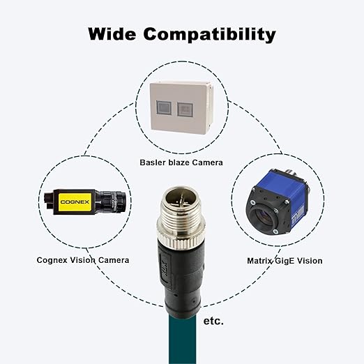 Alvin's Cables M12 8 Pin Male to RJ45 Shielded Ethernet Cable M12 X Coded 8 Position Cat6a Cable for Cognex Industrial Camera 15M/49.2ft