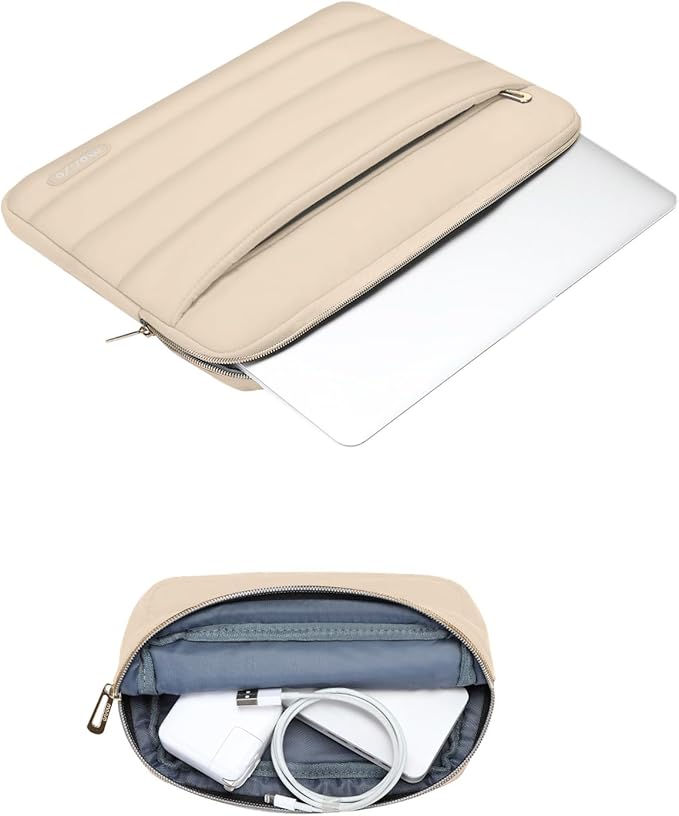 MOSISO 15-15.6 inch Laptop Case, 16 inch Puffy Laptop Sleeve Compatible with MacBook Pro 16, HP Dell ASUS Acer Toshiba Lenovo Notebook Computer, Polyester Horizontal Bag with Small Case, Apricot