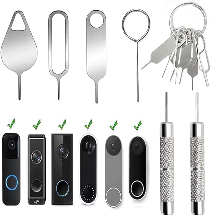 8 Pcs Security Pin Key Release Removal Tool Compatible with Arlo Video Doorbell, Eufy Video Doorbell and Nest Video Doorbell,with 2 Doorbell Removal Pins and A Key Ring(4 Styles)