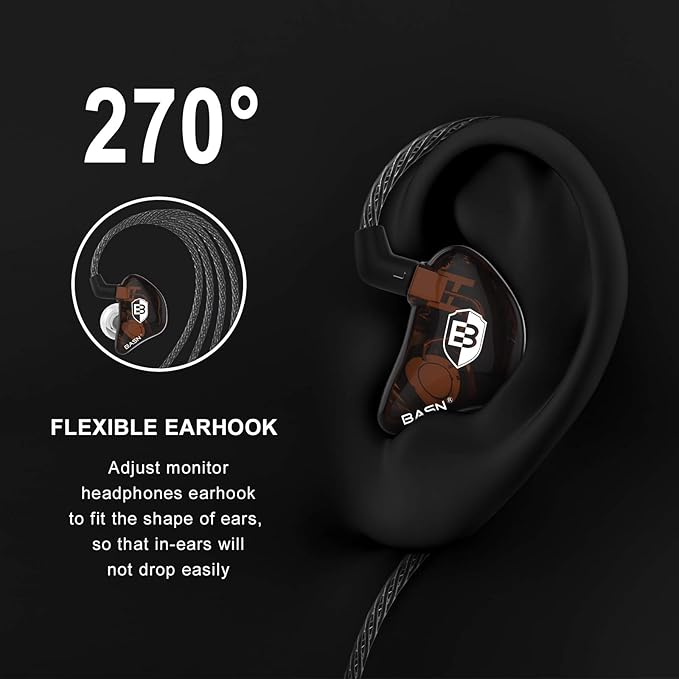 BASN Bsinger PRO in-Ear Monitors Hybrid Dynamic Dual Drivers Two Detachable MMCX Cables Musicians in-Ear Earbuds Headphones (Brown)