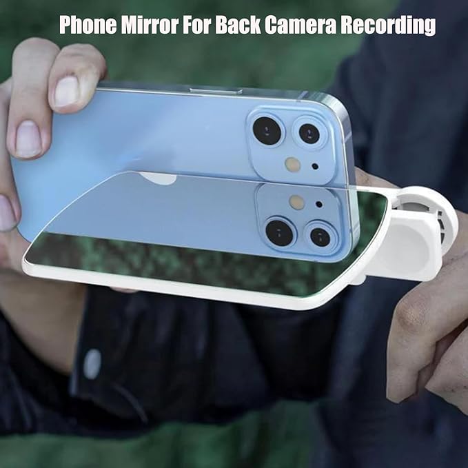 Mirror Effect Lens - Capture Stunning Reflections Instantly,Camera Mirror Reflection Clip for Back Camera Recording, Adjustable Hd Glass Phone Shooting Reflection Mirror (2pcs White)