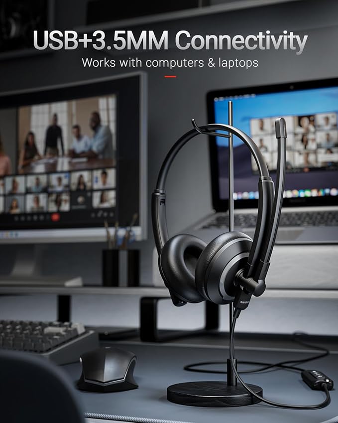 Computer USB Headset with Microphone for PC - Headphones with Noise Cancelling Microphone On Ear Wired Headset Mic Mute for WFH Call Center Office Online Class Skype Zoom