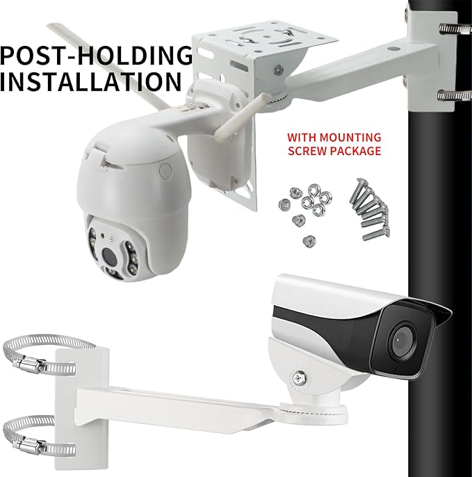 L-Shape Dome Camera Bracket, Wall Ceiling Mount for Security Dome Cameras, Wall Mount,Corner (Vertical Pole Bracket+Hoop 7.8 in )