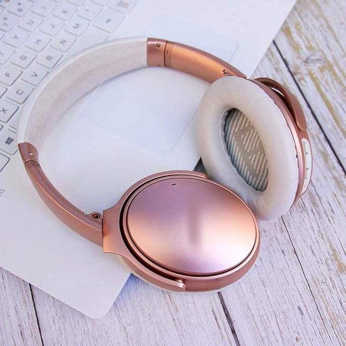 SoloWIT Replacement Earpads Cushions for Bose QuietComfort 35 (QC35) & Quiet Comfort 35 II (QC35 ii) Headphones, Ear Pads with Softer Leather, Noise Isolation Foam, Added Thickness (White)