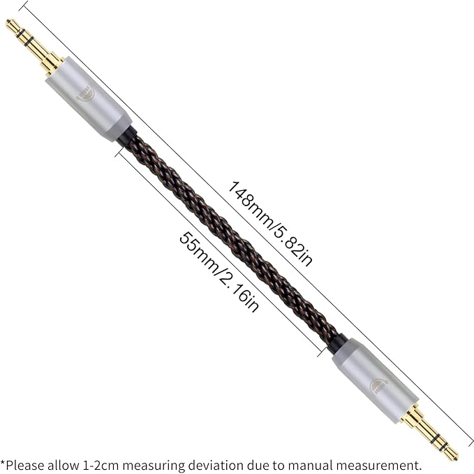 okcsc 3.5MM Male to 3.5MM Male Ultra Short Hifil Male to Male AUX Audio Cable OFC Pair Recording Cable Wire-Breakage-Prevention Design Adoption of 8-Core Braided Structure 5.82 inch