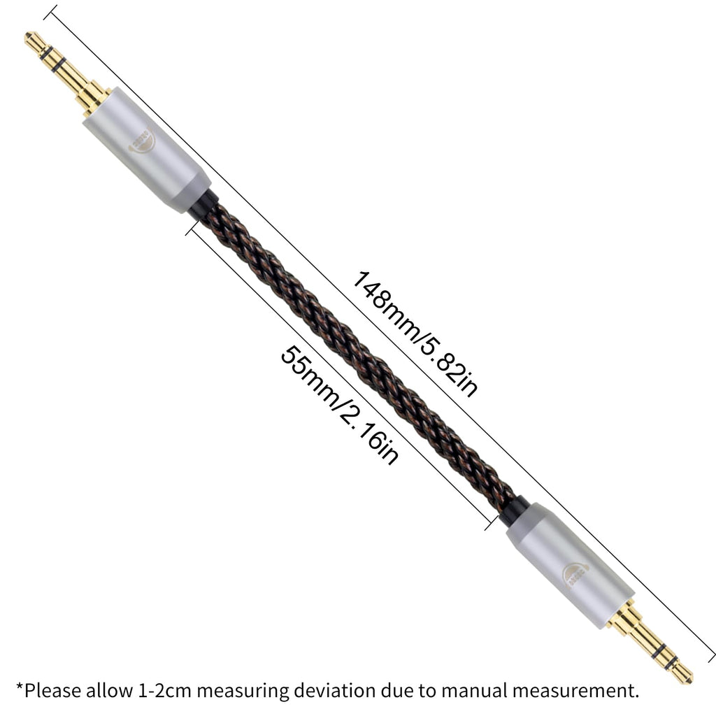 okcsc 4.4MM Male to 3.5MM Pro Male Ultra Short Hifil Male to Male AUX Audio Cable OFC Pair Recording Cable Wire-Breakage-Prevention Design Adoption of 8-Core Braided Structure 5.82 inch