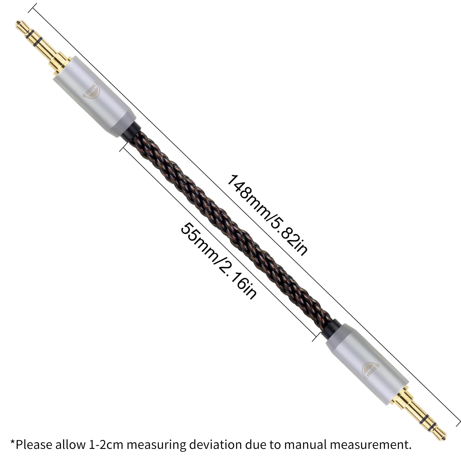 okcsc 4.4MM Male to 3.5MM Pro Male Ultra Short Hifil Male to Male AUX Audio Cable OFC Pair Recording Cable Wire-Breakage-Prevention Design Adoption of 8-Core Braided Structure 5.82 inch