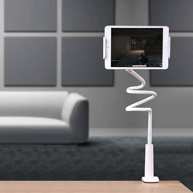 Phone Holder,gooseneck Phone Holder,360° Rotate Support Rod One-Hand Adjustable Cell Phone Holder,for Desk Headboard Nightstand. (White)