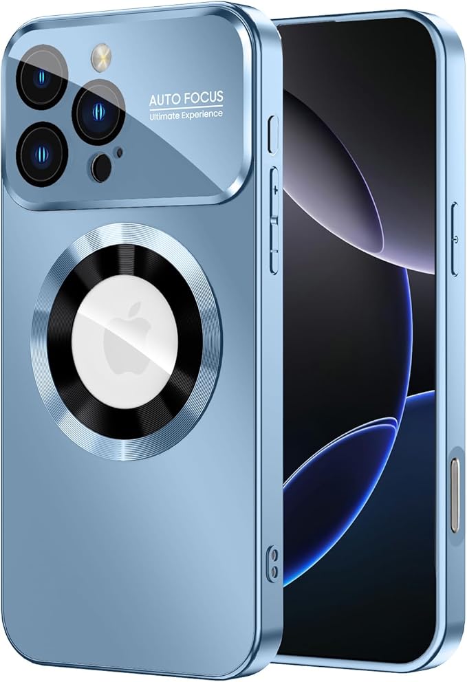 Magnetic for iPhone 16 Pro Max Case, Compatible with MagSafe, Built-in Camera Lens Protector, Logo View, Military Grade Drop Protection Phone Cover, Sierra Blue