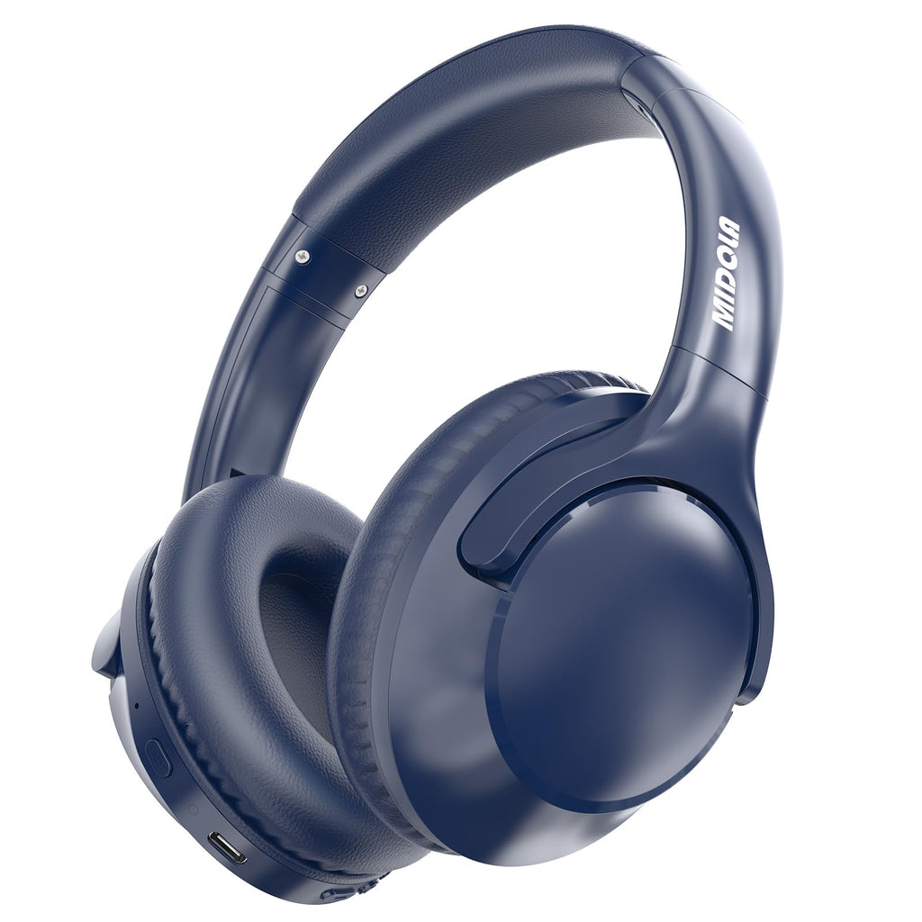 MIDOLA Bluetooth Headphones Over Ear, 68H Playtime Wireless Headphones with Microphone, 6 EQ Modes, HiFi Stereo Deep Bass, Foldable Lightweight Headset for Home Office, Cellphone, PC, Blue