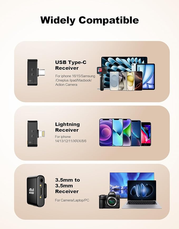 Wireless Mini Microphone for Camera/iPhone/Android/iPad/Laptop, Lav Mic with Charging Case, AI Noise Reduction, 50H Battery, 230ft Range, Lavalier Microphone for Video Recording, YouTube, Vlog