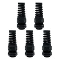 LeMotech 5Pcs NPT 1/2" IP68 Waterproof Cable Gland Flex Spiral Strain Relief Black Nylon Joint with Gaskets for 6-12mm Wire Thread