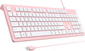 Computer Keyboard Wired, Plug Play USB Keyboard, Low Profile Chiclet Keys, Large Number Pad, Caps Indicators, Foldable Stands, Spill-Resistant, Anti-Wear Letters for PC Laptop (Pink, 1-Pack)