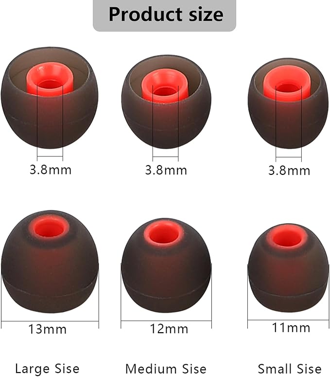 Silicone Earbud Tips - Fit for In-Ear Headphones (Inner Hole 3.8mm-5.1mm) - 9 Pairs S/M/L