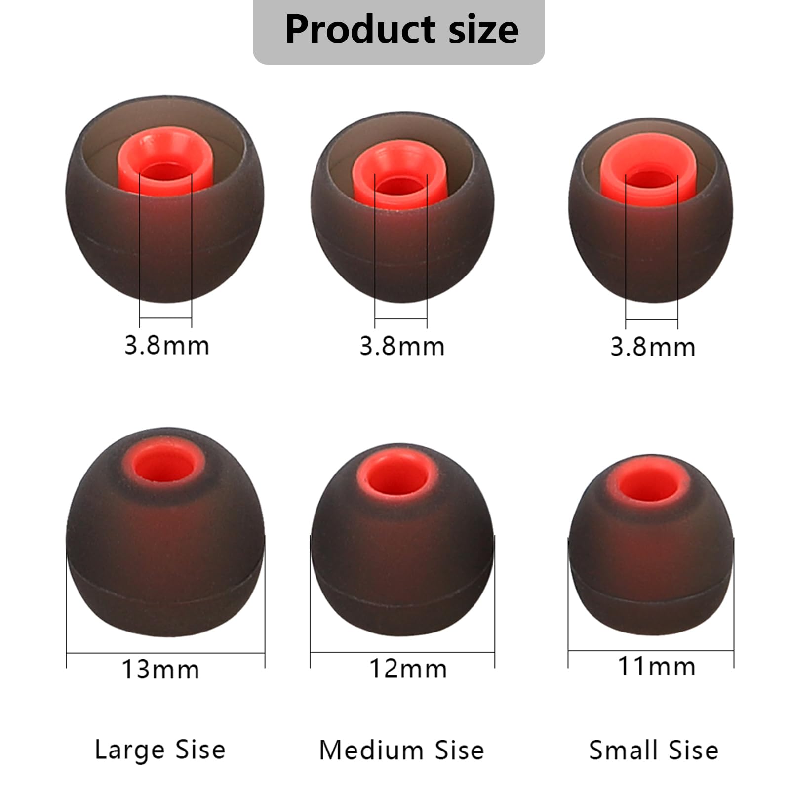 MMYQXI Silicone Earbud Tips - Fit for In-Ear Headphones (Inner Hole 3.8mm-5.1mm) - 9 Pairs S/M/L