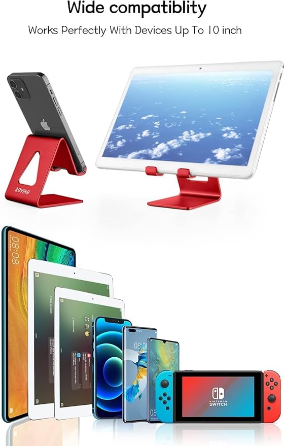 Desk Cell Phone Stand, Phone Holder, Aluminum Mobile Phone Cradle Dock for iPhone 14 13 12 pro 11 X Xs max 8 7 6 6s Plus SE 5 5s SE Samsung, All Smart Phones, Red