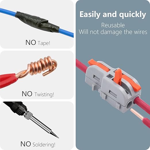 20Pcs Lever Wire Connectors, 1 in 2 Out DIY Mini Splicing Compact Splitter Docking Terminal Block Electrical Connectors, 24-12 AWG