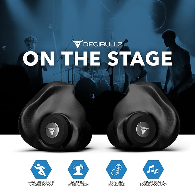 Decibullz Professional Moldable Earplugs, Noise Cancelling Earplugs, Concert Ear Plugs, Perfect for Musicians, Recording Artists, DJ's, and Festivals