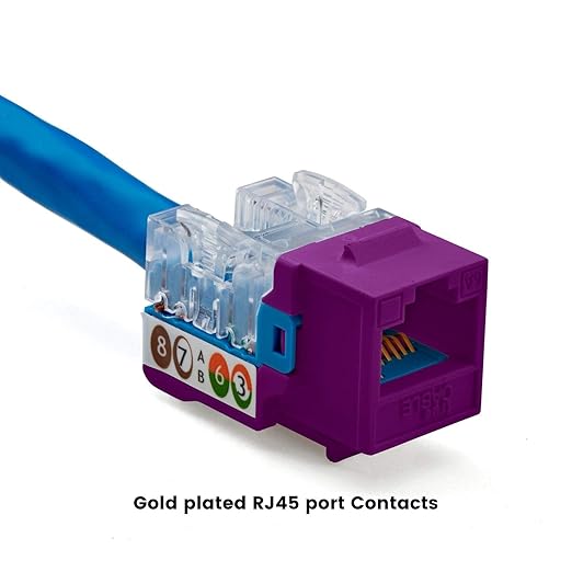 trueCABLE Cat6A Keystone Jack, Unshielded (UTP), 90 Degree Punch-Down, PoE++ (4PPoE), UL Listed, ETL Verified, ANSI/TIA Certified, Modular RJ45 Female, Purple, 24 Pack