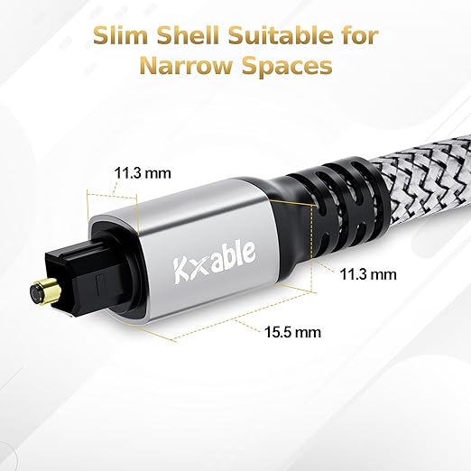 Optical Audio Cable 3 FT, Digital Audio Cable, Toslink Fiber Optic Cord, [Nylon Braided, Slim Aluminum Shell, Gold Plated Connector], for Home Theater, Sound Bar, PS4, Xbox, TV and More