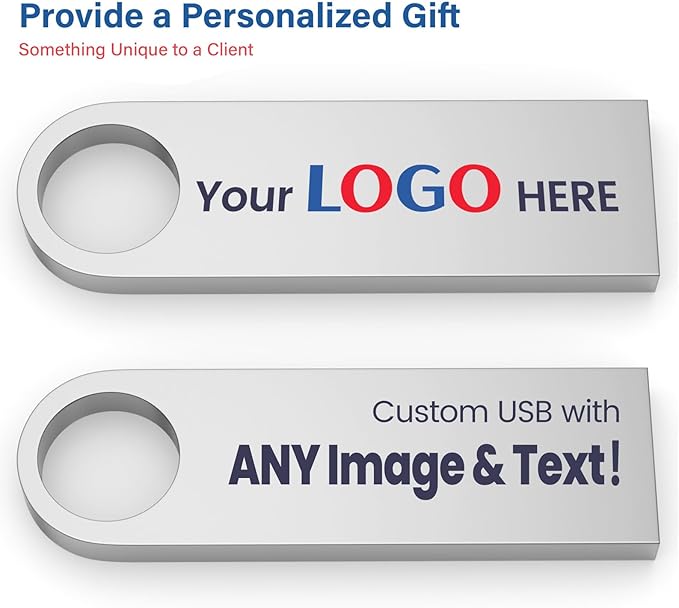 Customizable Flash Drives 4GB, Wooolken Personalized USB 2.0 Thumb Drives 10/20/50/100 Pack, Logo Pendrive Custom Memory Stick USB Engraved Logo (Metal)