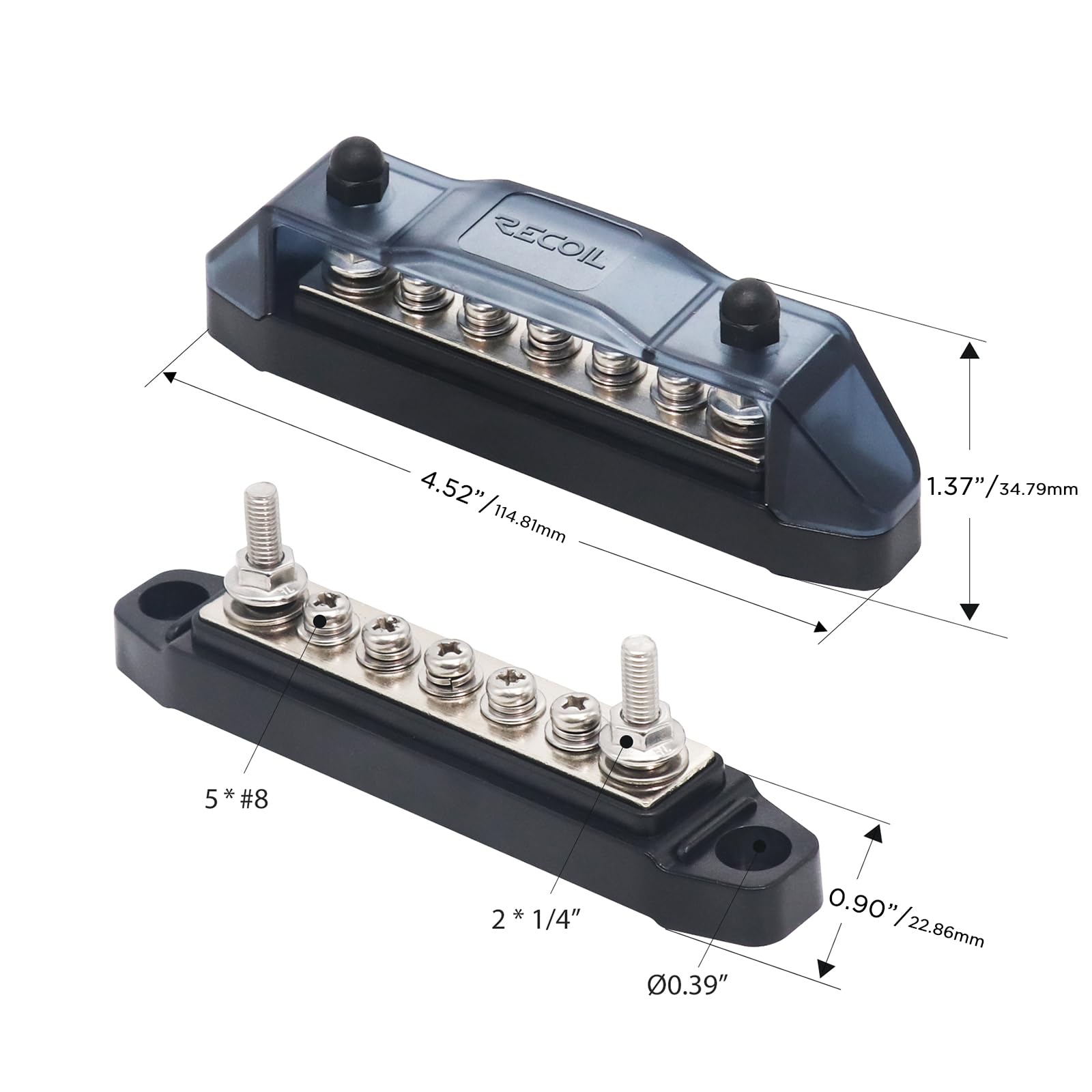 Recoil BBS25P Bus Bar 2 M5 Studs 5 Screw Terminal Power Distribution Block