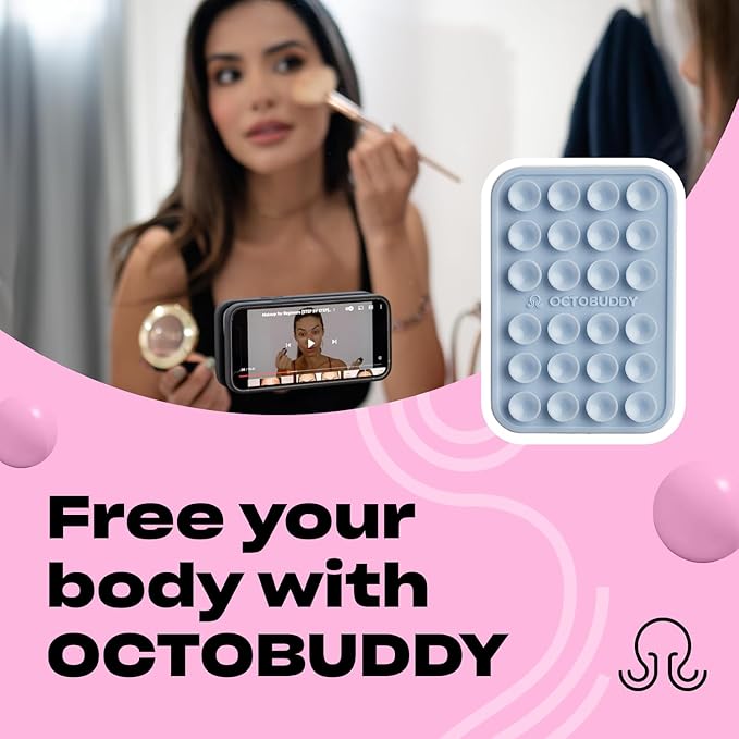 Classic - Silicone Suction Phone Case Adhesive Mount - Hands-Free, Strong Grip Holder for Selfies & Videos - iPhone & Android Compatible - 2.25″ x 3.25″, Baby Blue