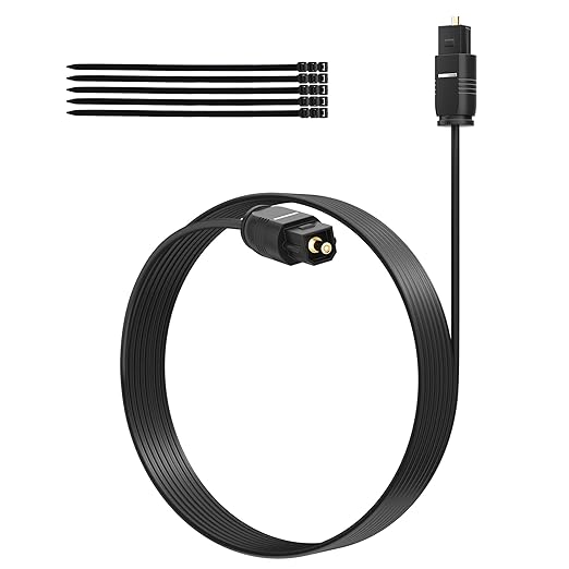 Adoreen Ultra-Thin Slim Digital Optical Audio Cable 12FT, Fiber Optic SPDIF Toslink Cord Gold-Plated High-Speed Flexible & Durable for TV Soundbar Home Theater Game Console PS4 Xbox Samsung +Ties