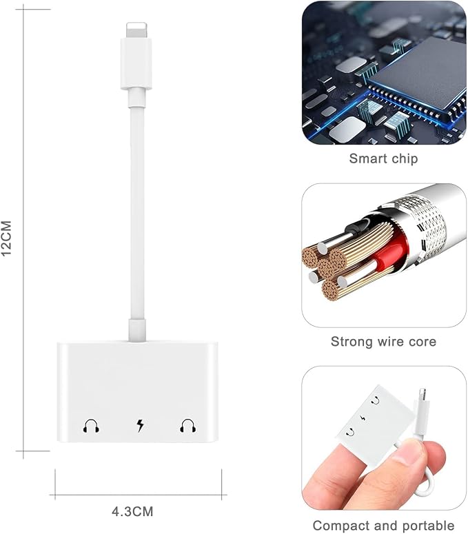 3in1 Lighting to 3.5mm,Headphone Adapter for iPhone, Dual Earphone Jack Audio and Charging Adapter,Headphone Splitter for iPhone 14/13/12/11/XS Max/XR/8/7 Plus /6/ iPad,Support iOS 10 to16