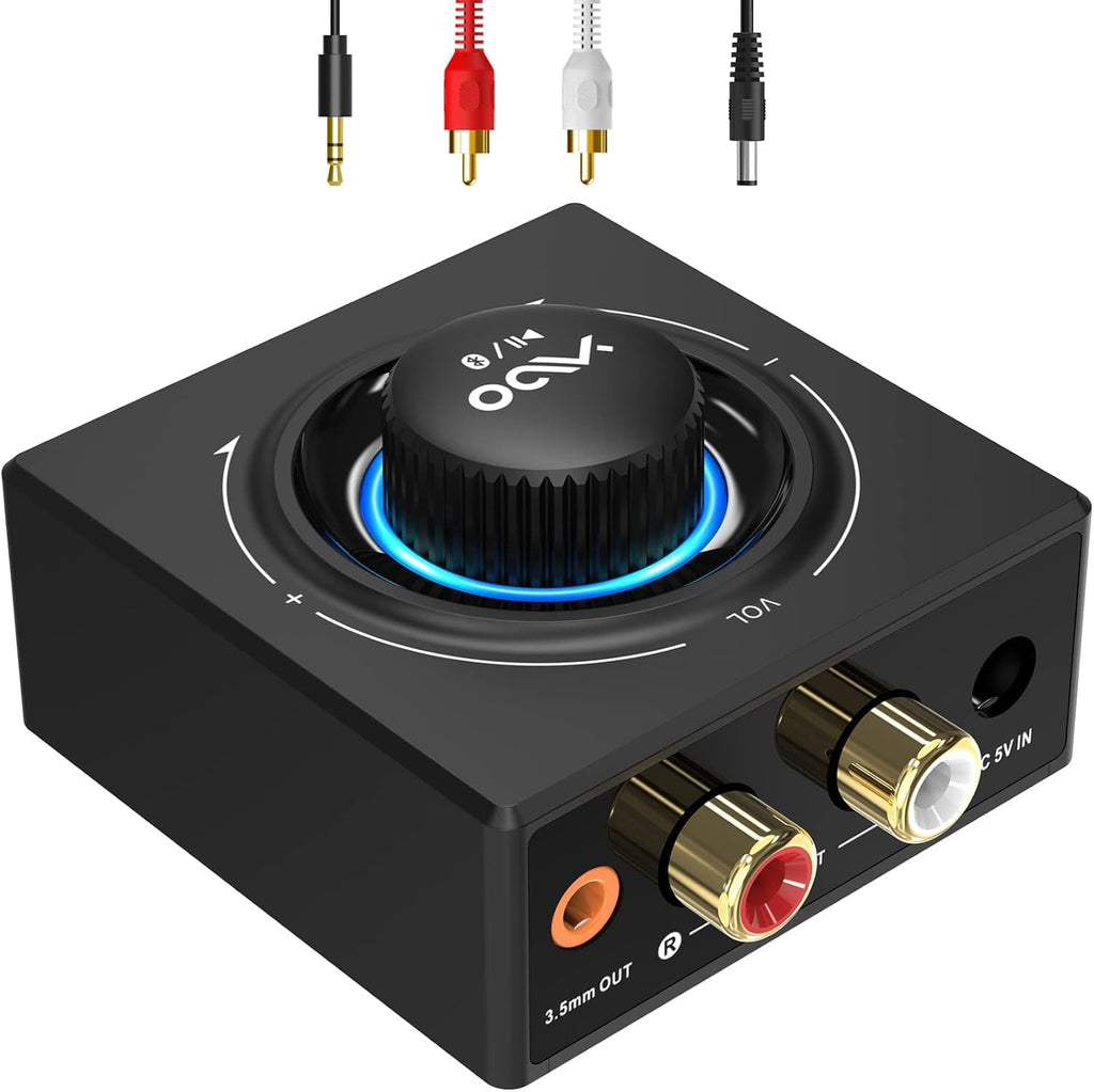 YMOO B06T3 Bluetooth 5.3 Receiver, 100ft RCA Bluetooth Audio Adapter for 3.5mm Jack AUX HiFi Home Stereo/Speaker from Smartphone/Tablet/Laptop, Dual Link for Two Speakers, SBC AAC Audio