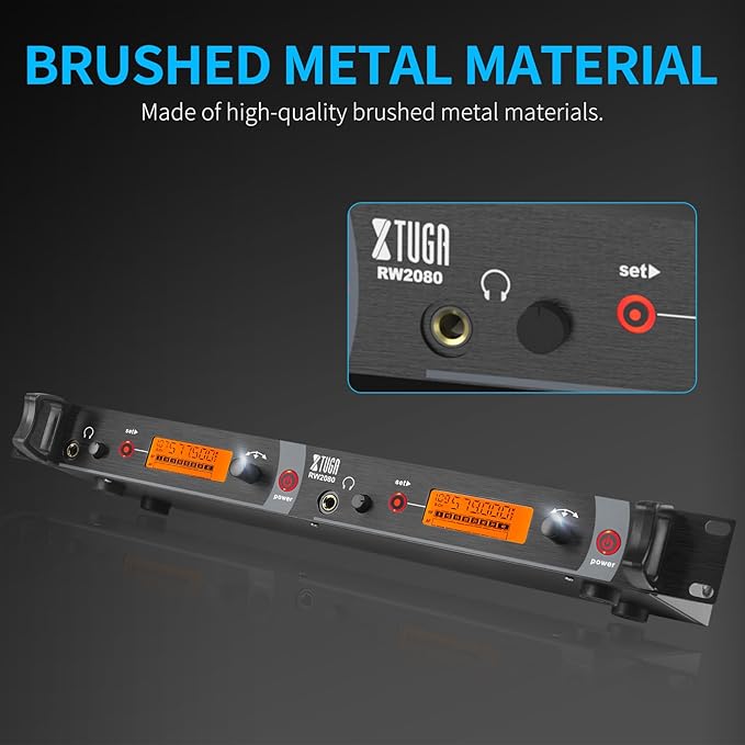 XTUGA RW2080 Wireless in Ear Monitor System 8 Bodypacks UHF IEM System, 2 * 40 Frequencies Mono Design Stage Monitors Earphone, 300Ft for Band, Studio or Musicians, 902-928mhz