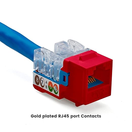 TRUE CABLE Cat6A Keystone Jack, Unshielded (UTP), 90 Degree Punch-Down, PoE++ (4PPoE), UL Listed, ETL Verified, ANSI/TIA Certified, Modular RJ45 Female, Red, 12 Pack