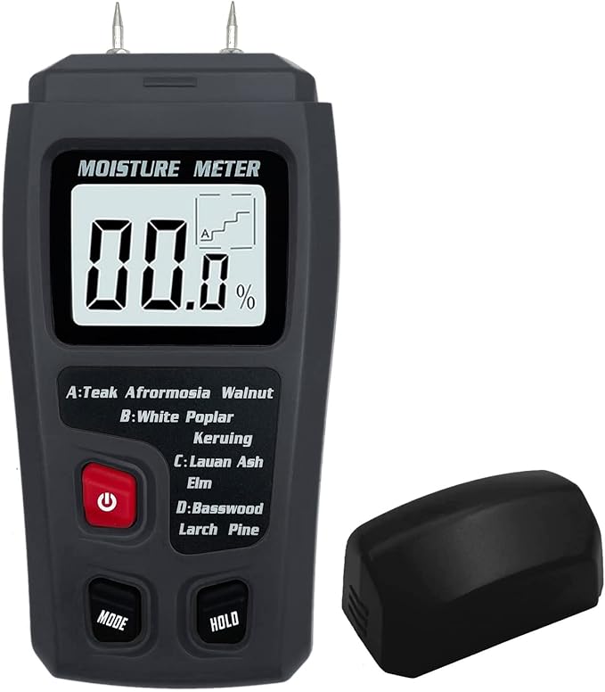 Digital Wood Moisture Meter Wood Humidity Tester Hygrometer Timber Damp Detector Large LCD Display (Grey)