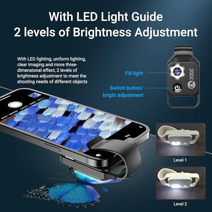 200X Magnification Microscope Lens withCPL Mobile LED Light Micro Pocket Macro Lenses for iPhone Samsung All Smartphones (White with CPL)