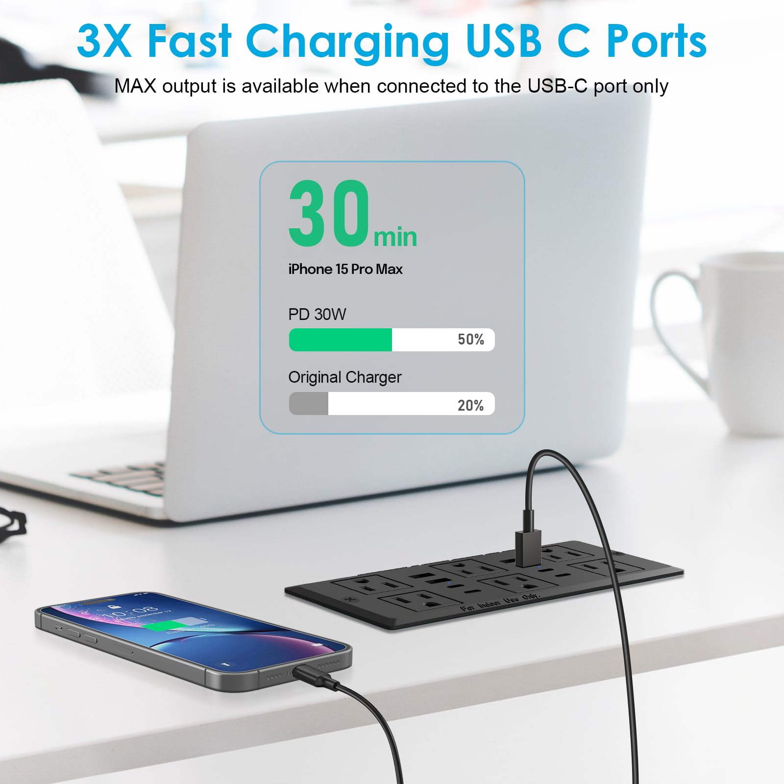 Recessed Power Strip with PD 30W Fast Charging