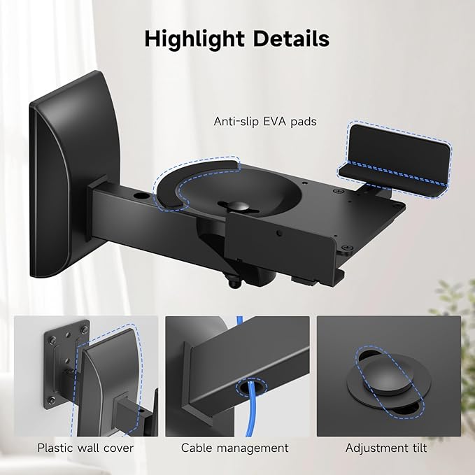 Suptek Speaker Wall Mounts - Dual Speaker Stands for Surround Sound, Universal Bracket, Tilt Swivel Shelves Up to 55lbs (Black, 2 Pack)