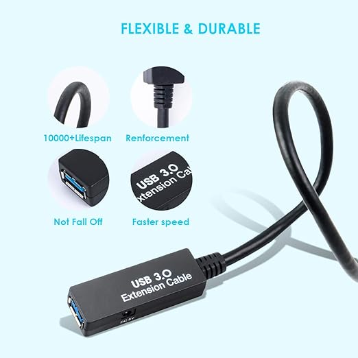 32Feet USB 3.0 Extension Cable,Type A-Male A-Female Extender Cord, With 2 Expansion Chipset Signal Boosters, Compatible With Oculus Quest 2 VR, Xbox, PS4,Webcam,Printer, Hard Drive,USB HUB Etc.