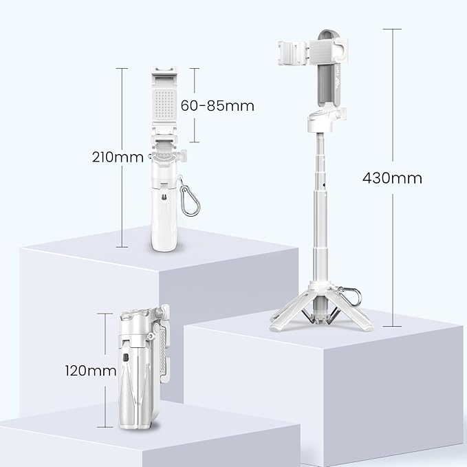 Mini Selfie Stick with 2 Fill Lights, Portable Phone Tripod with Remote and Cold Shoe Mount, Pocket Size Selfie Tripod for iPhone Android, Live Streaming, Video Recording(White)