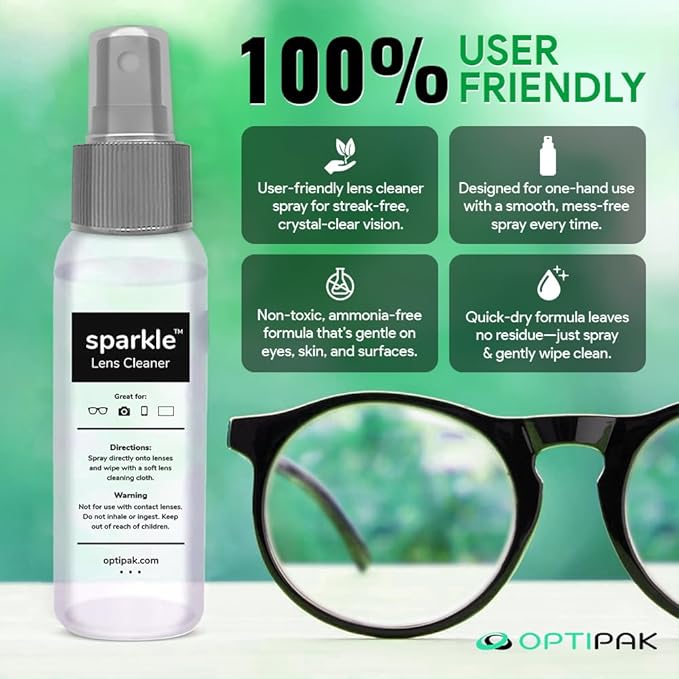 Sparkle Anti-Reflective Lens Cleaner Spray kit | (1) 2oz Glasses Cleaner Spray + (1) Microfiber Cloth for Eyeglasses, Sunglasses, Lenses, Screens and Camera Cleaning Kit (2 Piece Set)