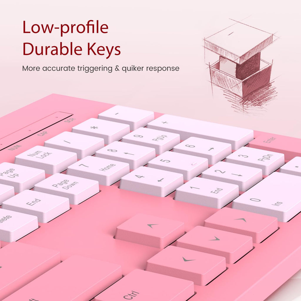 Wired Keyboard, Ultra-Thin USB Wired Computer Keyboard, Low-Profile Keys, Spill-Resistant, Multimedia Keys, Compatible with Windows, Mac, Chrome, Linux, and Android-Rose Pink